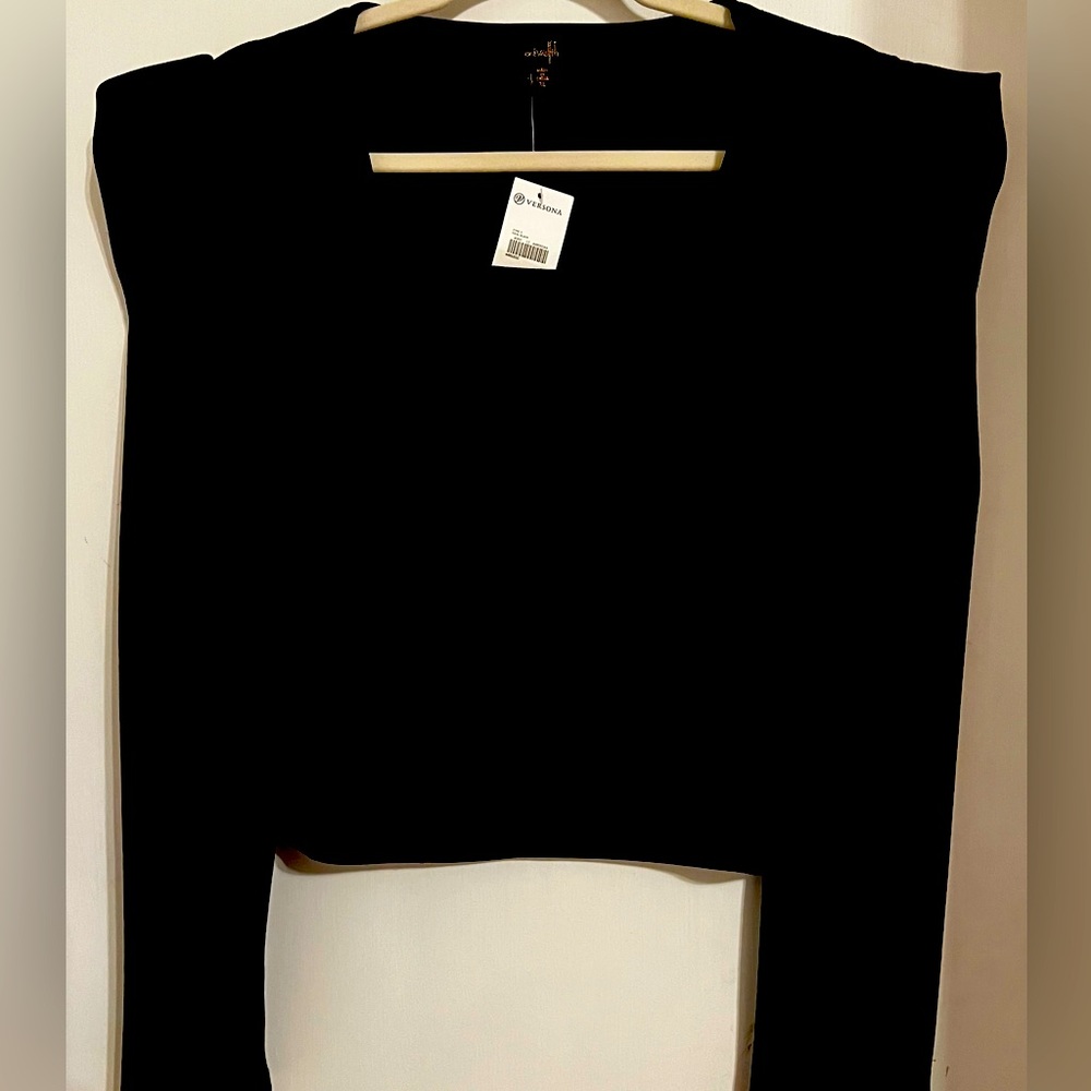 Women’s black blouse; size XL; Versona; runs a little small. Square neck
